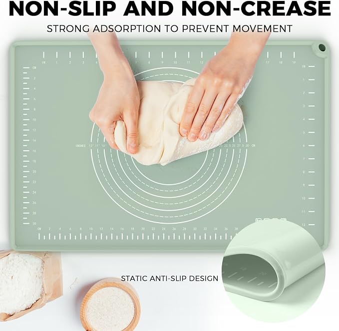 Silicone Baking Mat 28" x 20", Extra Thick Dough Rolling Mat with Measurements and Edge Heightening, Non-stick Food Grade Silicone Pastry Mat for for Pastry, Bread, Cookies, Pizza, Fondant, Pasta