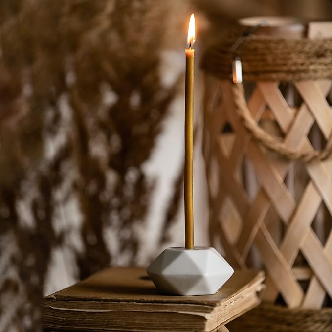 Set of 2 Danilovo Taper Candle Holder - Handcrafted, Sturdy Ceramic Thin Candlesticks Holder - Ideal Luxury White Home Decor for Any Occasion