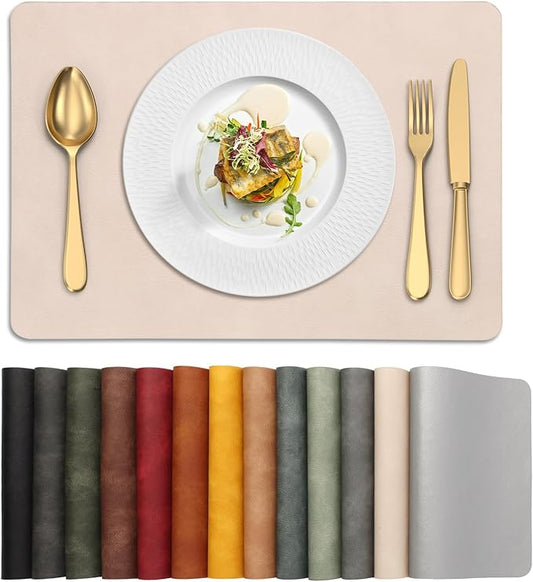 UnivoColors Placemats,Heat Resistant Placemats Set of 8 Washable 12 x 17 Inch,Waterproof Table Mats,Wipeable Pu Place Mats for Kitchen,Dining Room.Beige