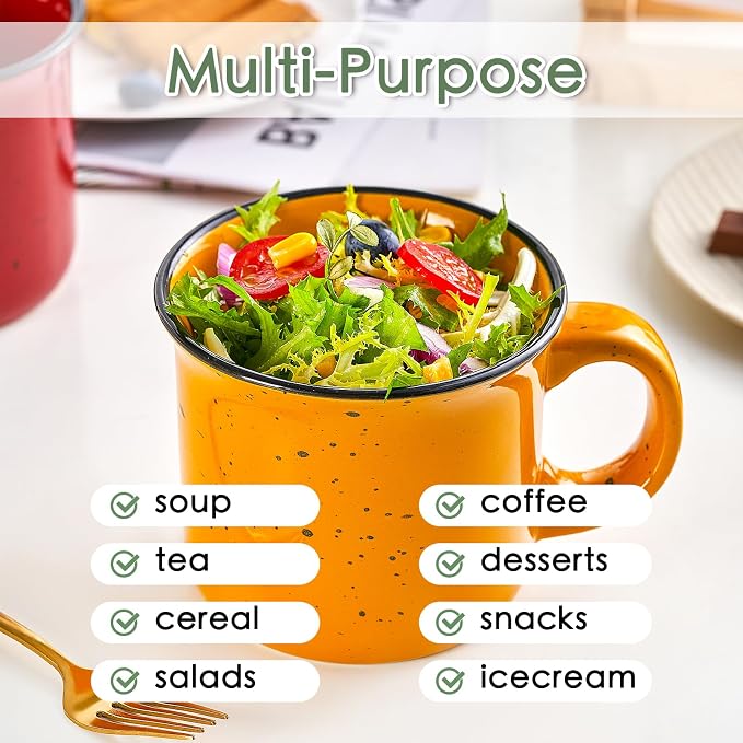 bestone Coffee Mugs Set of 4，16 oz Large Ceramic with Handles,Coffee,Salad,Noodles etc Cups for Cereal Latte,Vibrant Colors (Vibrant 6, 16-oz)