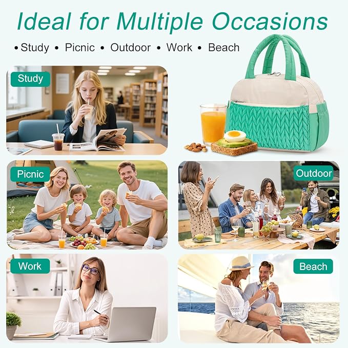 Coobiiya Insulated Lunch Bag Women/Men, Taslon Leakproof Thermal Lunch Box for Women Men, Cute Waterproof Cooler Bag for Work Picnic Travel