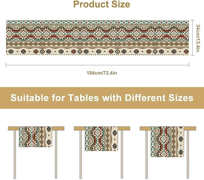 Aztec Table Runners,Retro Country Tribal Boho Geometric Native American Pattern Table Cloth for Kitchen Dining Table Decoration for Home Party Decor 13x60 Inch