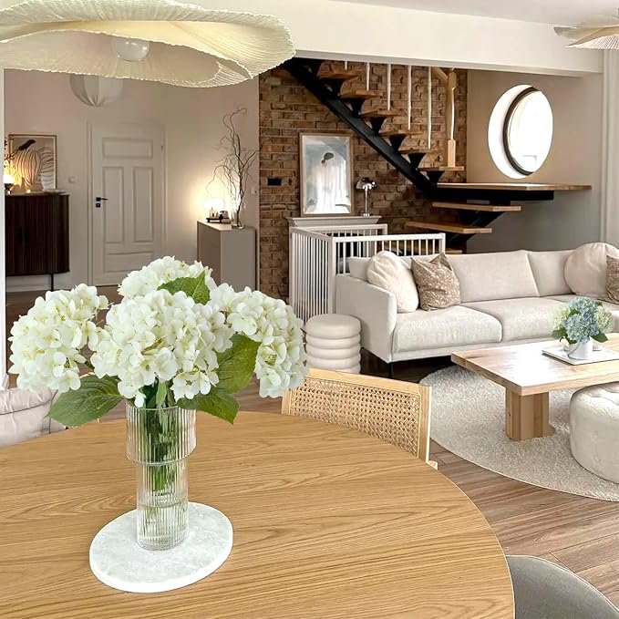 JINWOE White Flowers Hydrangea Artificial Flowers, 4Pcs 20" Real Touch Lifelike Faux Silk Flowers, Full Fake Artificial Hydrangeas with Stems for Bouquet Table Centerpieces Spring Home Decoration