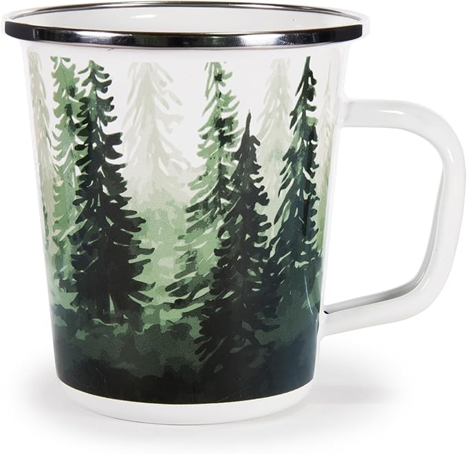 Golden Rabbit Enamelware Latte Coffee or Tea Mugs, 16 ounce, Forest Glen, Set of 4