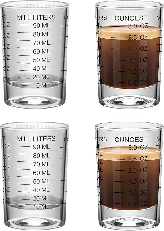 4Pcs Shot Glass Measuring Cup 3 Ounce/90ML Liquid Heavy High Espresso Glass Cup Black Line Espresso Shot Glasses with Measurement (4)