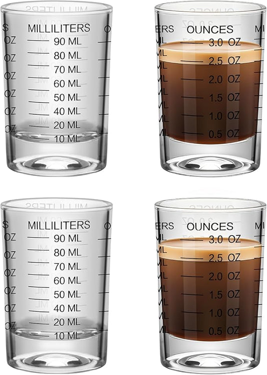 4Pcs Shot Glass Measuring Cup 3 Ounce/90ML Liquid Heavy High Espresso Glass Cup Black Line Espresso Shot Glasses with Measurement (4)