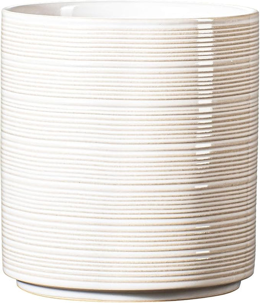 Large Utensil Holder for Kitchen Counter, 7.3” Ceramic Cooking Utensil Crocks for Spatula & Spoon, Farmhouse Kitchen Utensil Holder with Cork, Home Decor, Off-White