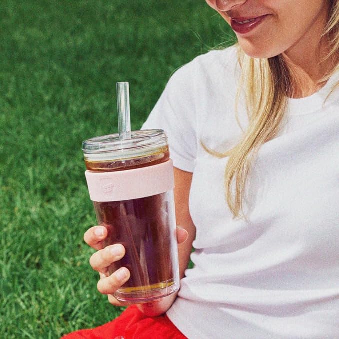 KeepCup Cold Cup - Longplay Double wall Glass Ice Coffee Tumbler with Lid and Straw - 16oz (454ml) - Pashmak