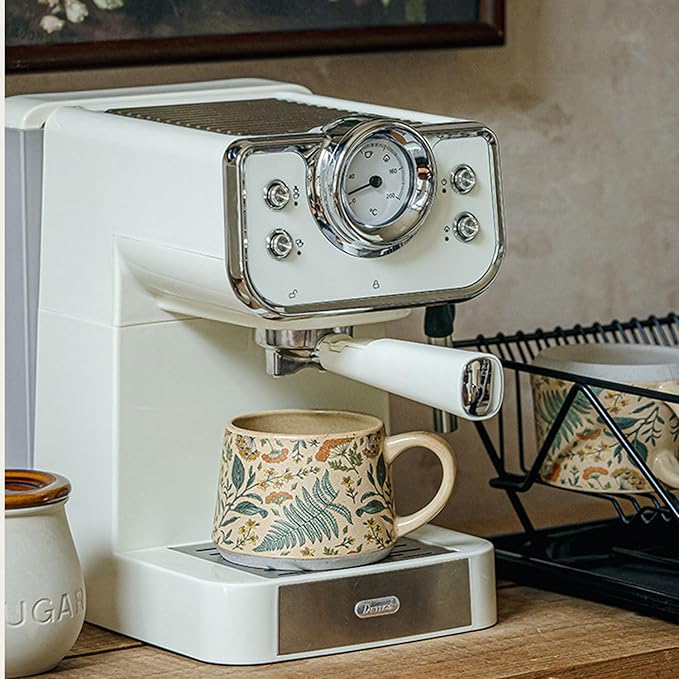Ceramic Coffee Latte Mug, Vintage and Cute Floral Pattern With Handle, Unique Watercolor Floral Design Teacup, Suitable for Home and Office use, Microwave Safe (Green)