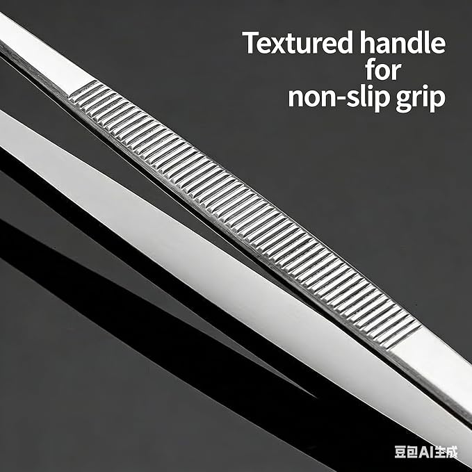 12Inch BBQ Long Forceps Tweezers, Serrated Flat Tips Science Surgical Tongs Jewelers Needle Metal Sewing Sharp Kitchen Cooking Tweezers With Teeth Knurled Handles
