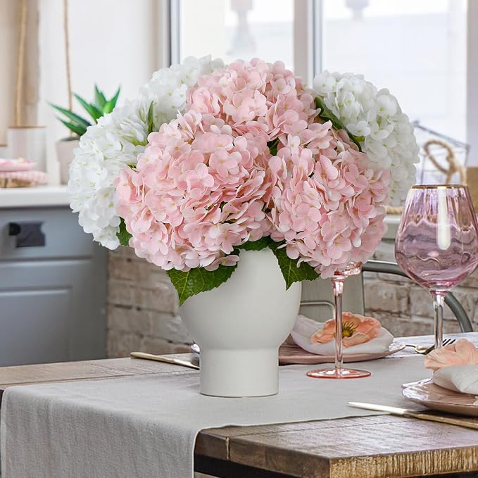 Leftover 21" Pink Hydrangea Artificial Flowers,3 Pcs Real Touch Hydrangea Flowers with Butterflies for Centerpiece Table Decorations,Floral Arrangements for Coffee Table Decor,Living Room Decor