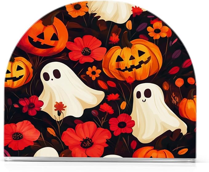 Napkin Holder Acrylic Napkin Holder for Table Kitchen Party Restaurant U Shaped Upright Napkin Dispenser Organizer Halloween Ghost Pumpkin and Poppy