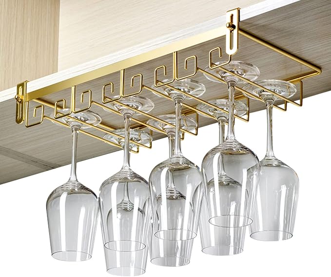 V3VOGUE Under Cabinet Wine Glass Rack, Punch-Free Stemware Rack, Hanging Stemware Holder, Adjustable Under Shelf Glasses Storage Hanger, Metal Organizer, for Cabinet Kitchen Bar