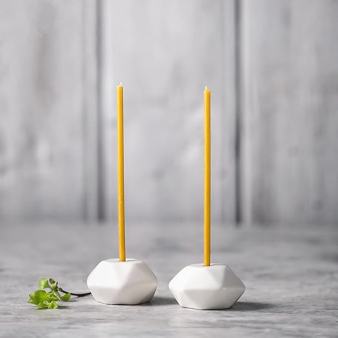 Set of 2 Danilovo Taper Candle Holder - Handcrafted, Sturdy Ceramic Thin Candlesticks Holder - Ideal Luxury White Home Decor for Any Occasion