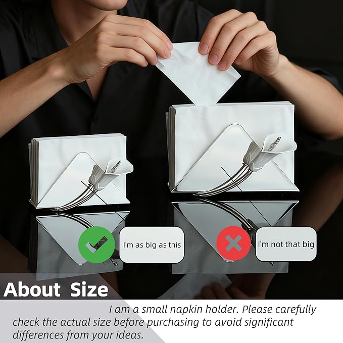 Luxurious Napkin Holder for Table – Silver Iron Upright Napkin Dispenser for Paper Napkins, Napkin Dispenser for Kitchen Dining, Cocktail Picnic Bar Modern Kitchen and Dining Decor﻿