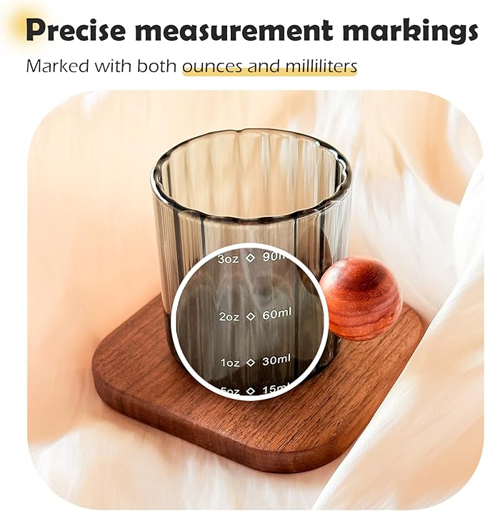 Espresso Measuring Cup with Handle, Espresso Pouring Cup, Espresso Shot Cup, 3oz Glass Measuring Cup For Coffee, Milk, Tea, Baking and Cooking (Gray 90ml)