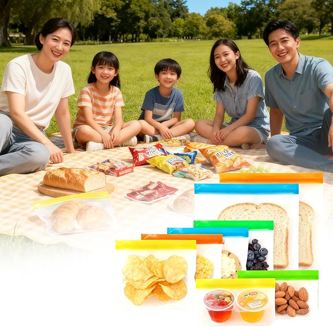 9 Pack Reusable Storage Bags, Thick Leakproof Freezer Bags, Food Storage Containers for Meat, Veggies, Sandwiches, Snacks, Travel, and Home Use (9Pcs-3 Small + 3 Medium + 3 Large)