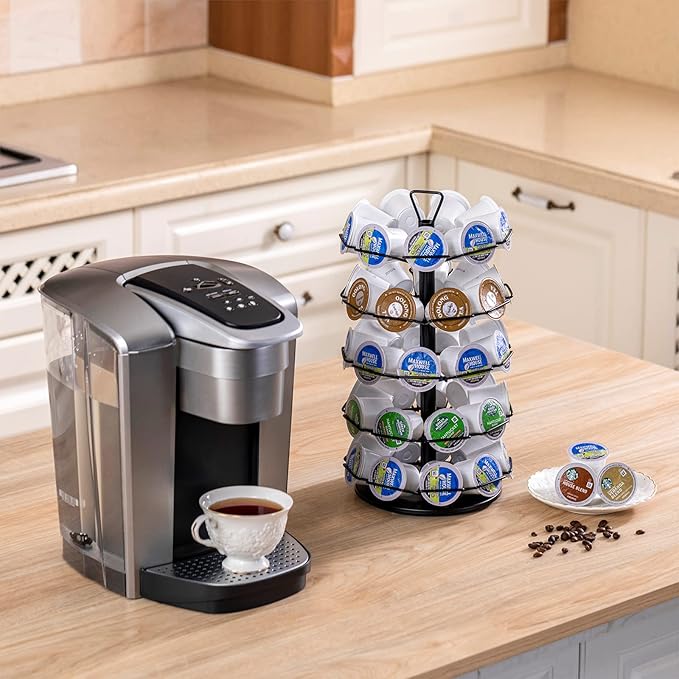 ZCDCP K cup Holder Carousel 5 Tier Coffee pod holder Metal Coffee Pods Storage Organizer Stand Compatible with 45 K Cup Pods