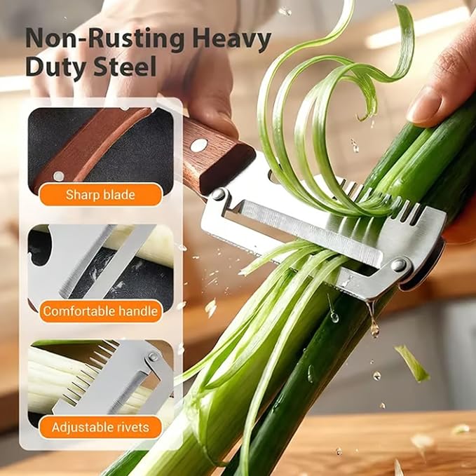 3 in 1 Premium Heavy Duty Stainless Steel Peeler - 2026 New 0 Snag Wooden Peeler for Kitchen - Multifunctional Vegetable Peeler with Bottle Opener & Serrated Blade - Fruit & Potato Peeling Tool (A*2)