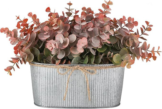 Dahey Artificial Eucalyptus Faux Plants Indoor for Farmhouse Home Decor Fake Plants in Rustic Rectangular Pots Coffee Table Centerpiece for Bathroom Laundry Living Room Greenery Decor, Orange