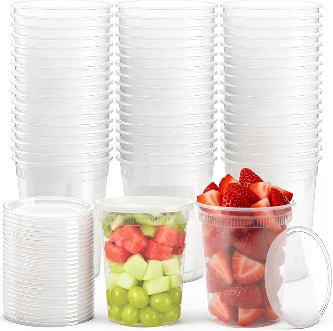 Lawei 50 Pack 32 oz Deli Containers with Lids - Leak-Proof Plastic Food Storage for Meal Prep, Soup and Leftovers - Microwave, Dishwasher and Freezer Safe To Go Containers, BPA-Free