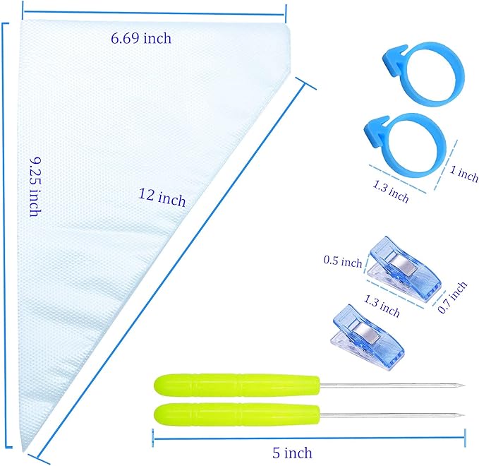 122Pieces Tipless Piping Bags - 100pcs Disposable Piping Pastry Bag for Royal Icing/Cookies Decorating - 10 Pastry Bag Ties,10 Clips &2 Scriber Needle - Best Cookie/Cake Decorating Tools (10 Inch)