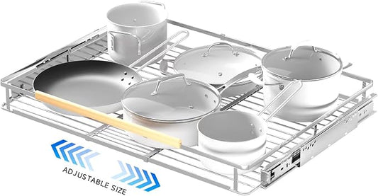 Pull Out Cabinet Organizer, 23~39.8"W x 22.5"D Expandable Pull Out Shelves for Kitchen Cabinets, Heavy Duty Metal Slide Out Pantry Shelves Sliding Shelf for Home Kitchen,Under Sink,Bathroom,Wardrobe