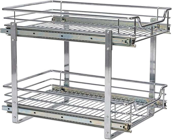 Household Essentials Chrome-Plated Steel Dual-Tier Slide-Out Organizer