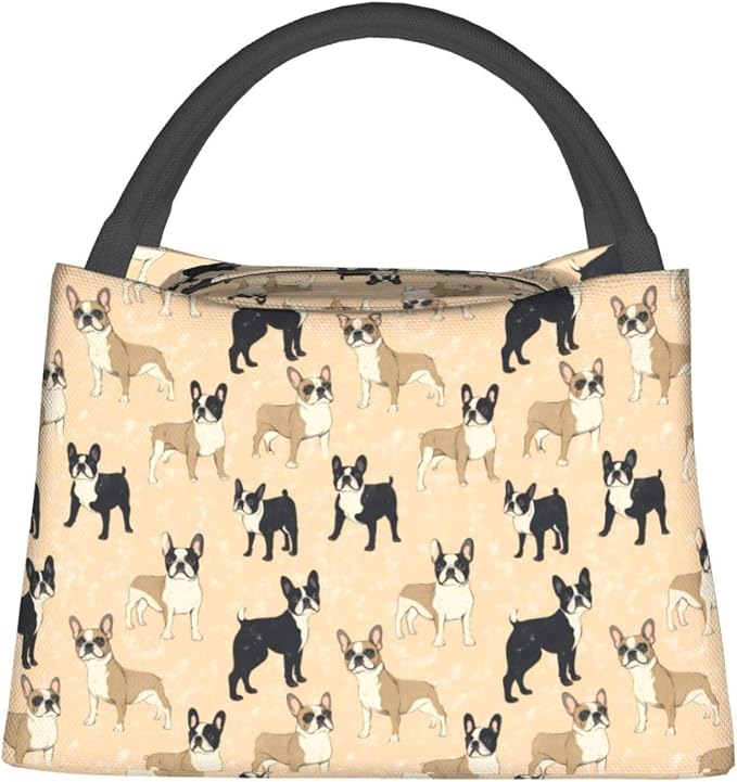 Boston Terrier Insulated Lunch Box for Kids Adults Dog Lovers,Reusable Tote Bag with Cute Black and Tan Puppy,Portable Lunchbox Handbag,Makeup Bags Organizer Gifts for Work Office,11x6.3x6.7in