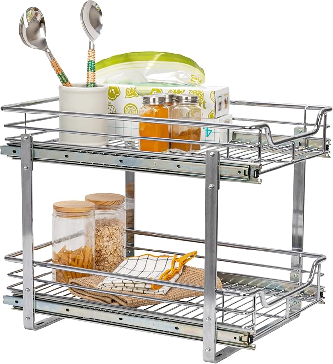 Household Essentials Chrome-Plated Steel Dual-Tier Slide-Out Organizer