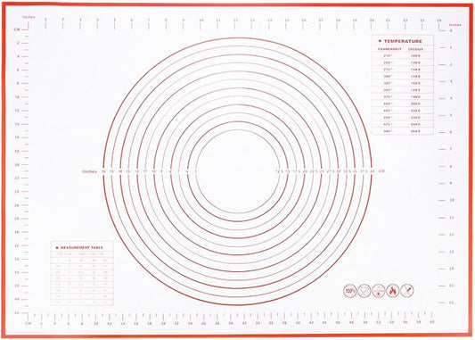 uxcell Silicone Baking Mat, 20 x 28 Inch Non Stick Pastry Mat Sheet, Counter Mat Reusable Oven Baking Mat for Pastry Rolling Dough with Measurements, Red