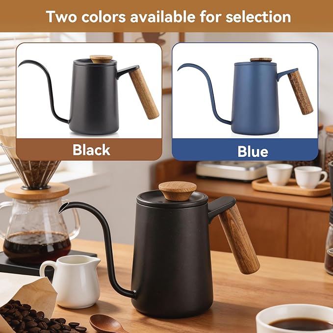 Gooseneck Kettle, 20oz/600ml Small Pour over Coffee Kettle with Long Narrow Spout, 304 Stainless Steel Hand Drip Coffee Tea Pot Camping Coffee Pot for Travel Outdoor, 10.2 X 5.3 X 3.54inch（Black）
