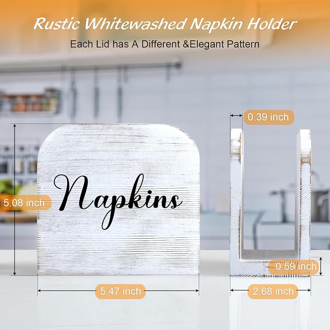 ALELION White-washed Wood Napkin Holder for Table, Wooden Upright Napkin Holders for Kitchen, Standing Napkin Dispenser for Rustic Kitchen Dining Room Party Cocktail Outdoor Decor