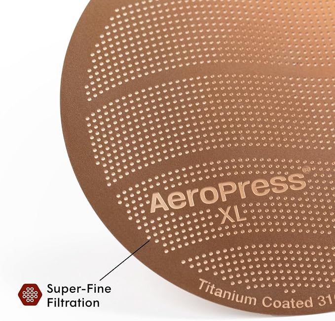 AeroPress XL Gold Tone Stainless Steel Reusable Filter – Durable Metal Coffee Filter, Sustainable, Eco-Friendly, Travel-Friendly, Fits XL AeroPress Manual Coffee Makers