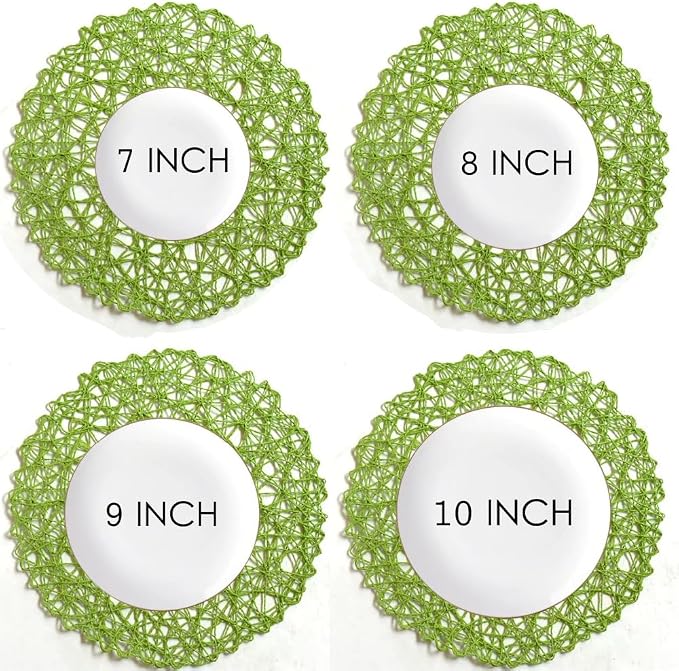 IcosaMro Grass Green Round Placemats Set of 6 for Dining Table, 15 Inch Paper Woven Boho Decorative Circle Place Mat for Wedding Christmas Thanksgiving Day Holiday Dinner, Grass Green