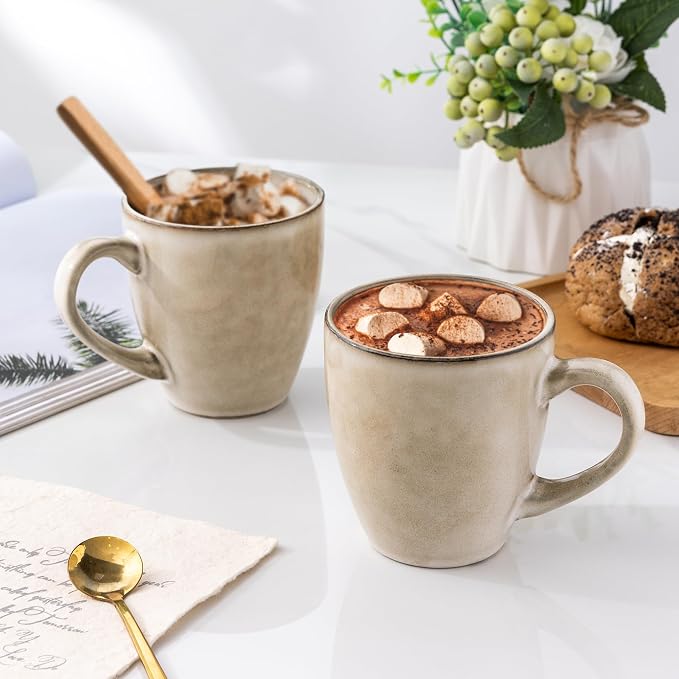 GBhome Ceramic Coffee Mugs Set of 6, 12oz Stoneware Coffee Mugs Set For Dad Mom Women MEN, Light Weight Coffee Cups for Latte/Tea/Beer/Hot Cocoa, Dishwasher & Microwave Safe,Cappuccino