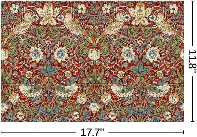 William Morris Placemats Set of 4 Floral Bird Strawberry Vintage Anthropologie Washable Heat Resistant Place Mats for Dining Table Nature Botanical Linen Woven Wipeable Kitchen Table Mat Red