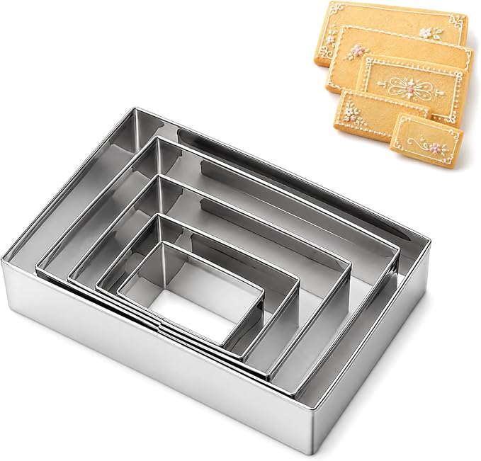 5 Pack Rectangle Cookie Cutter Stainless Steel Fondant Biscuit Molds 1.5/2/3/3.5/4.5 Inch Sandwich Cutter Shapes Square Pastry Molds Baking Supplies for Fondant Baking Craft Clay(5 Sizes)