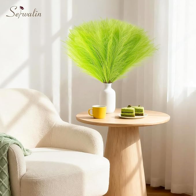 Serwalin 60PCS Pampas Grass Home Decor, 17.7Inch Light Green Faux Pampas Grass Bulk Boho Decor for Vase Filler for Home Wedding Table Centerpiece Christmas Decor