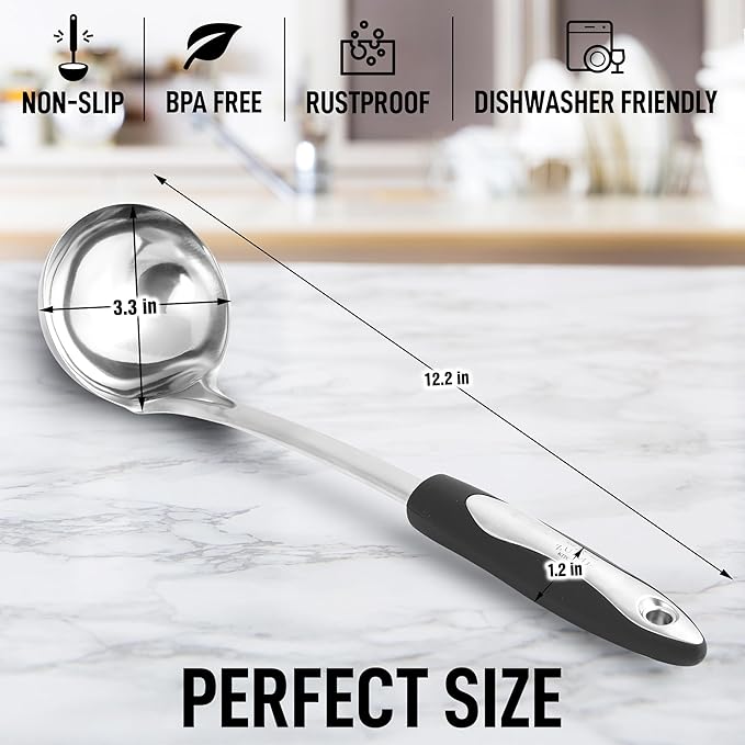 Zulay Kitchen Premium Soup Ladle - 12" Stainless Steel with Non-Slip Silicone Handle