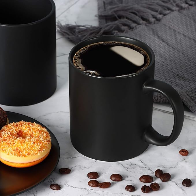 harebe 11 OZ Classic Coffee Mugs Set of 4, Family Ceramic Cup for Coffee, Tea, Cocoa and Mulled Drinks, Matte Black
