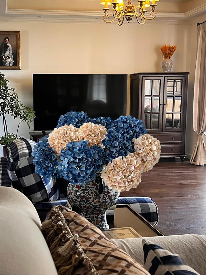ZYTUYO 5 Pcs Light Coffee Silk Hydrangeas Artificial Flower Boho 20'' Faux Hydrangeas for Fall Indoor Home Decor Spring Kitchen Living Room Outdoor Porch Wedding Flower Arrangement