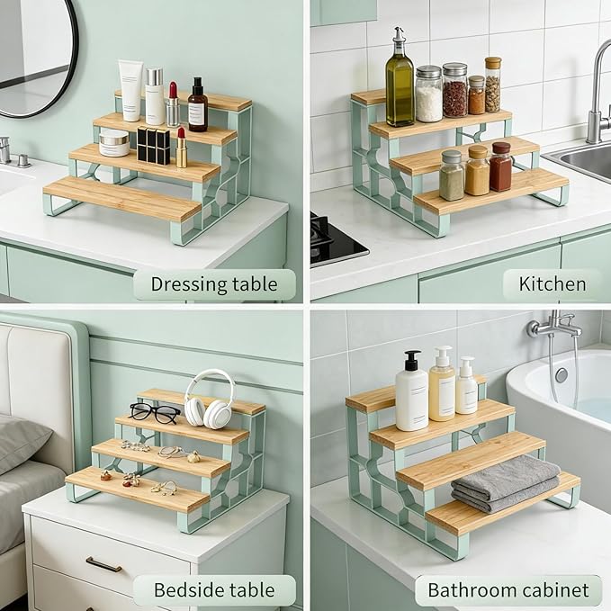 Perfume Organizer for Women,4 Tier Cologne stand for Skincare, Vanity Organizer for Makeup,Bathroom Counter Organizers and Storage,Bamboo Display Shelf (Width=11.2")