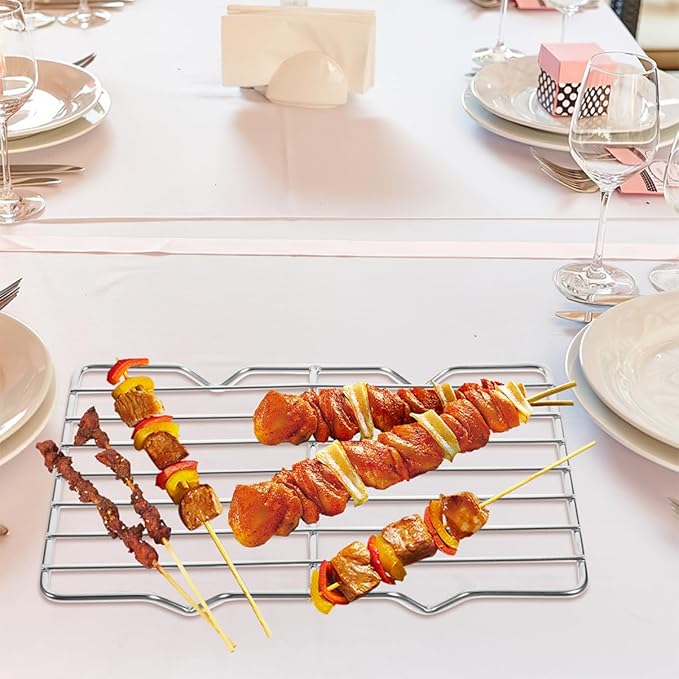 PRETYZOOM 2pcs Stainless Steel Cooling Rack Set Sturdy Wire Rack for Baking Roasting and Cooking for Bread Cookies BBQ and Oven Use