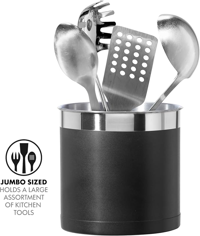 Oggi Steel Holder Utensil Crock, Jumbo, Black - 7'' (7211.3)