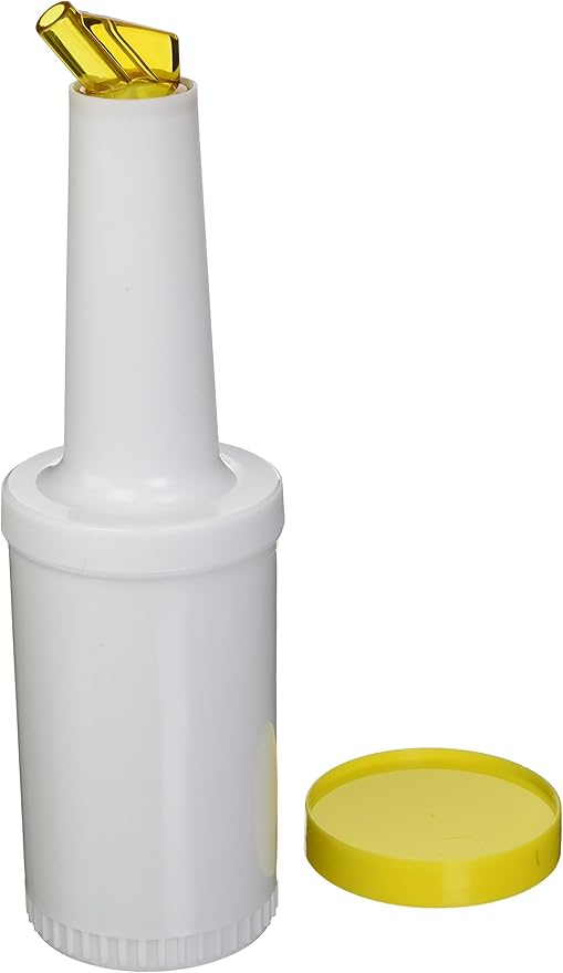 Winco 1qt Liquor/Juice Pour Bottle, Yellow Spout & Lid