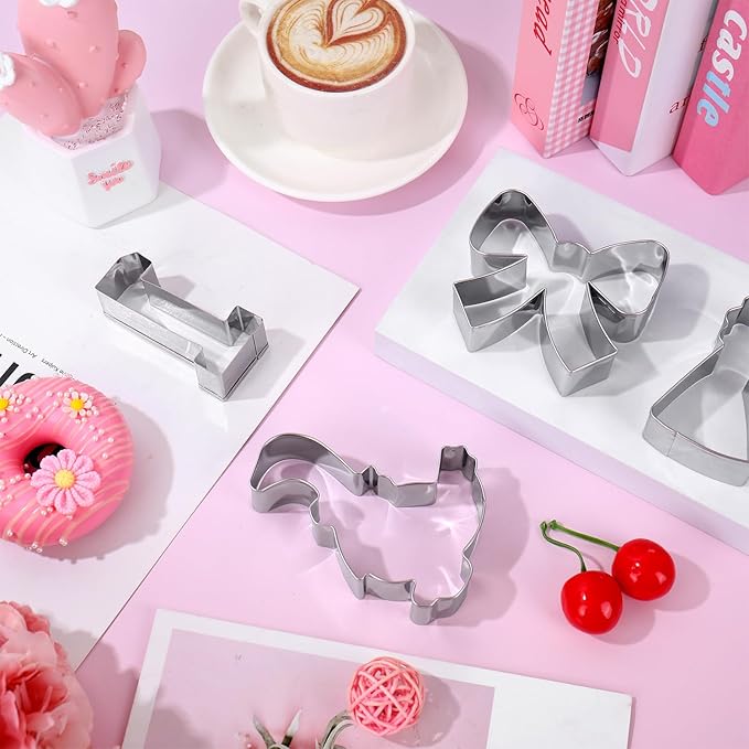 JarThenaAMCS 7Pcs One Silly Goose Baby Shower Cookie Cutters Set Biscuit Cutter Cute Goose Bow Birthday Hat Stainless Steel Cookie Cutting Molds for First Birthday Supplies