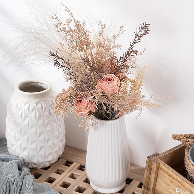 Fake Flowers Bouquet for Decorations Coral Boho Artificial Flowers Silk Flowers for Home Decor Indoor Boho Home Decor Flower Centerpieces for Coffee Table Decor (Coral Boho)