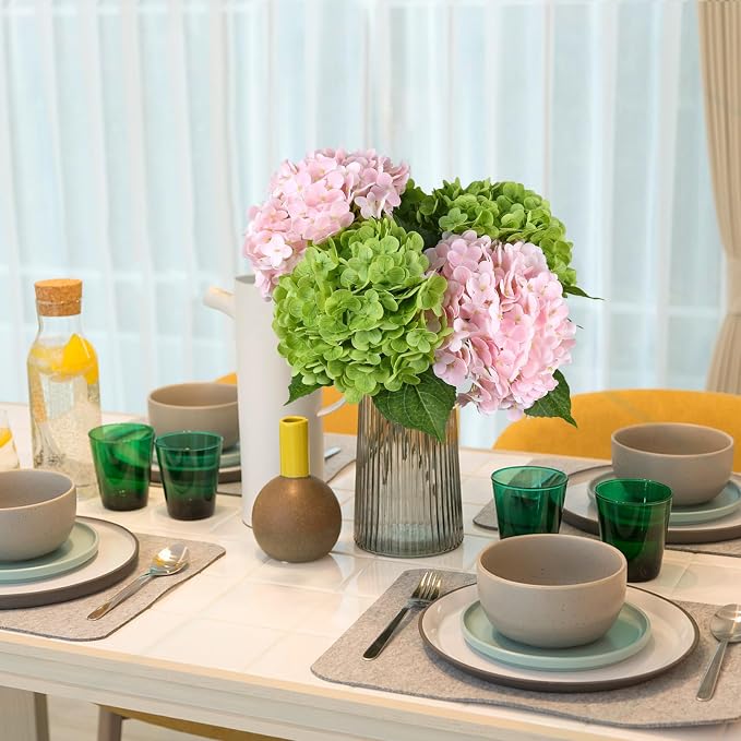 Leftover 21" Green Hydrangea Artificial Flowers,3 Pcs Real Touch Hydrangea Flowers with Butterflies for Centerpiece Table Decorations,Floral Arrangements for Coffee Table Decor,Living Room Decor
