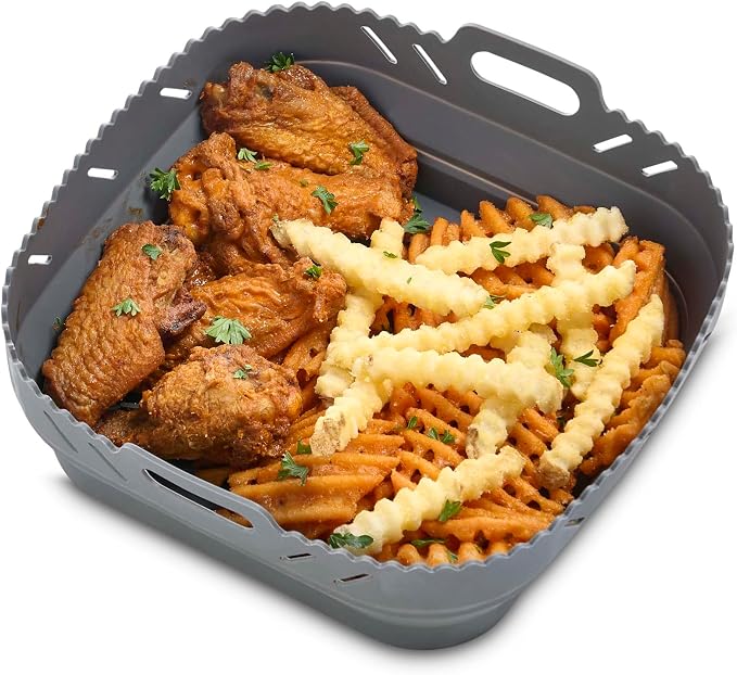 HIC Kitchen Collapsible Square Air Fryer Liner, Reusable, European-Grade Silicone, Fits 5 to 7-Quart Air Fryer Baskets